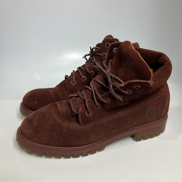 Timberland maroon red suede lace up boots girls size 7 youth casual punk - Picture 4 of 9